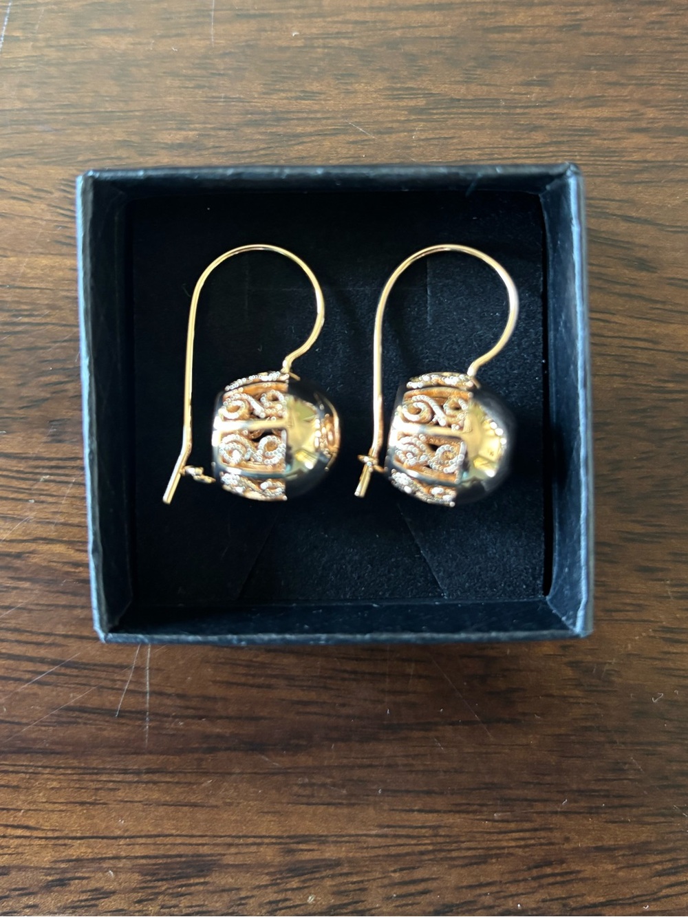 Rosy Yellow Gold Filigree Bead Drop Earrings
